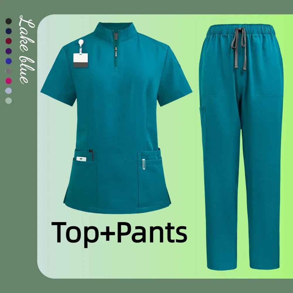 Unisex Uniforms Men Women Nursing Clothes Beauty Costume Nurse Scrubs Sets Doctor Dentist Workwear Clinical Tops Pants 250403