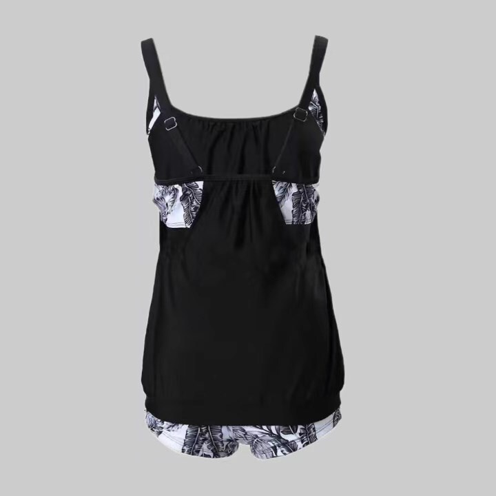 New set of women's bikini split digital printed flat leg pants conservative plus size swimsuit