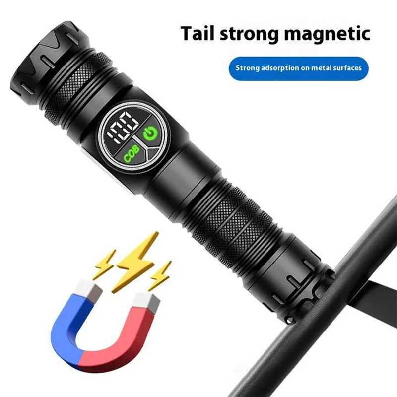 High Strong Power LED Flashlights USB Rechargeable Magnetic Tactical Torch With COB Side Light Camping Fishing Zoom LanternW251106