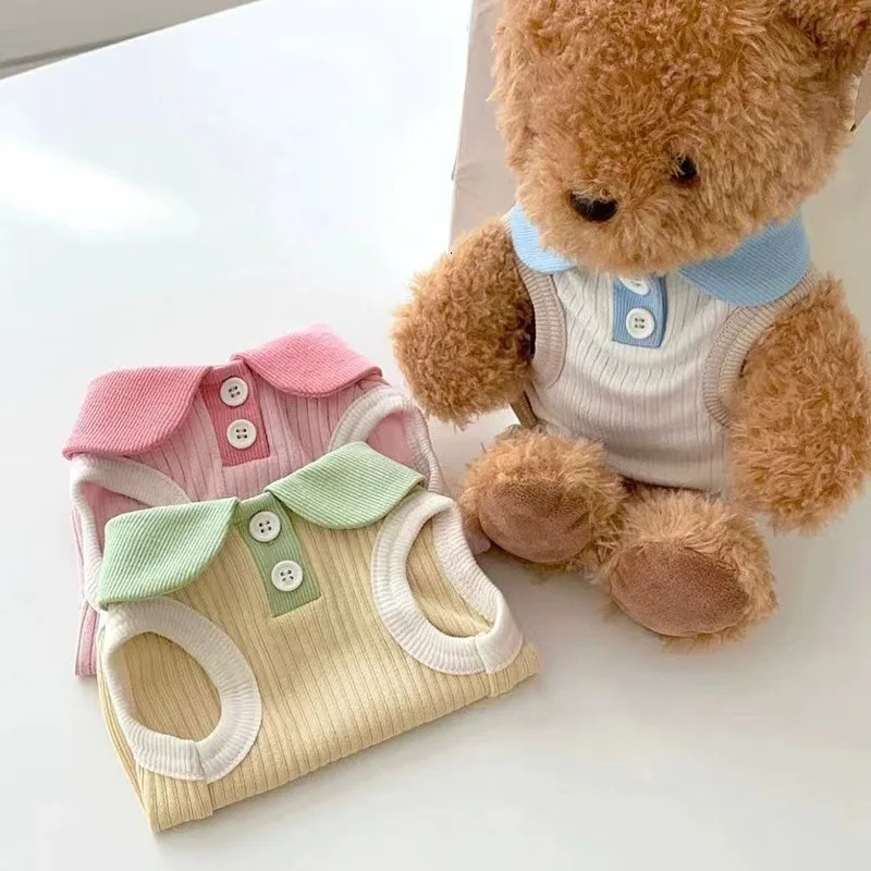 Summer Thin Dog Cat Pet Lapel T-shirt Cute Contrast Tank Top Teddy Bears Pomeranian Small Dog Cat Clothes Dog Cooling Vest 250402