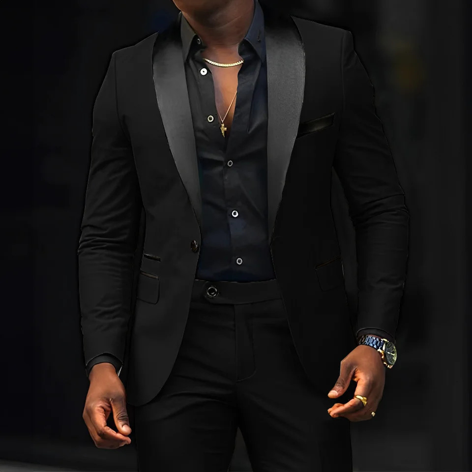 Mens slim fit set 2-piece wedding groom evening gown shawl collar jacket straight pants set XS-5XL 250402