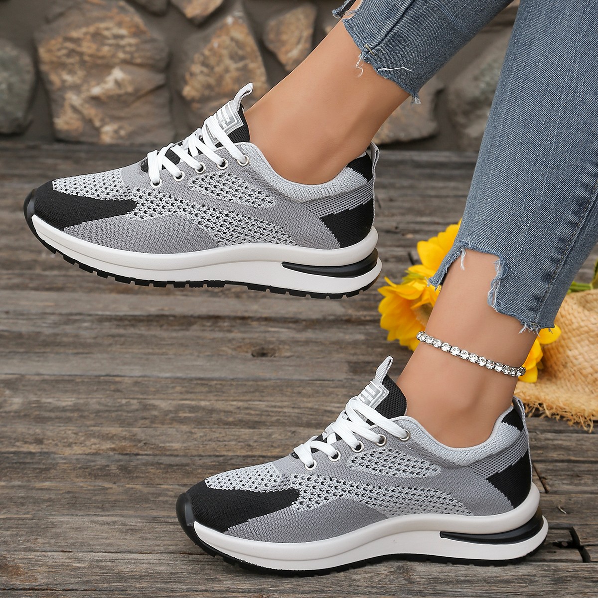 Breathable Mesh Sneakers for Women Spring Autumn Comfortable Lightweight Running Sports Shoes Woman Lace-Up Platform Female