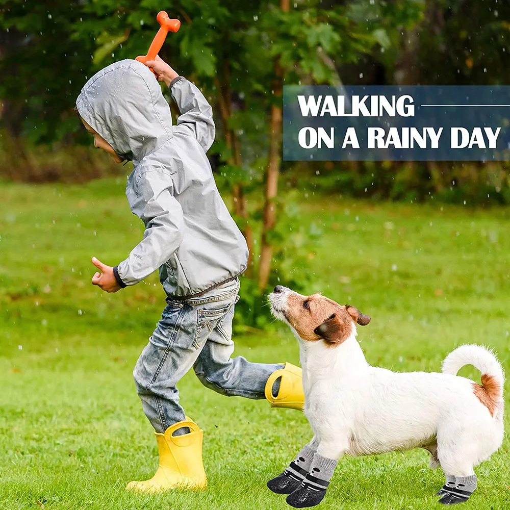 Dog Cat Boots Shoes Socks Waterproof Dog Shoes Rain Snow Pet Booties Anti-Slip Small Puppy Sock Shoes with Adjustable Drawstring 250402