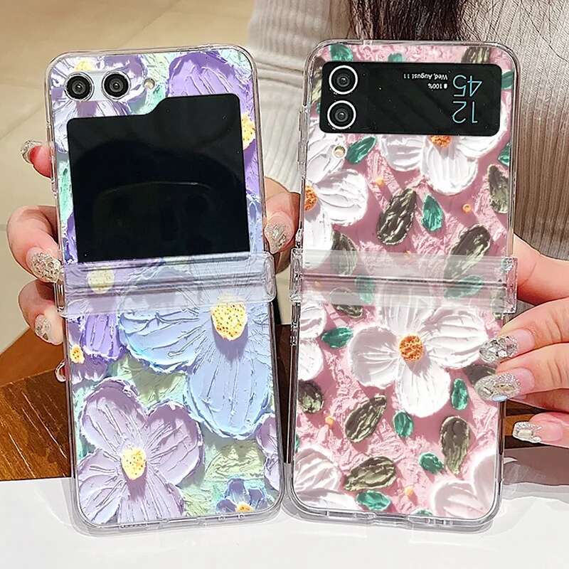 Oil Painting wer Clear Case Galaxy Flip 6 5 4 3 5G Folding Hard Phone Cover For Samsung Z Flip5 Flip4 Flip3