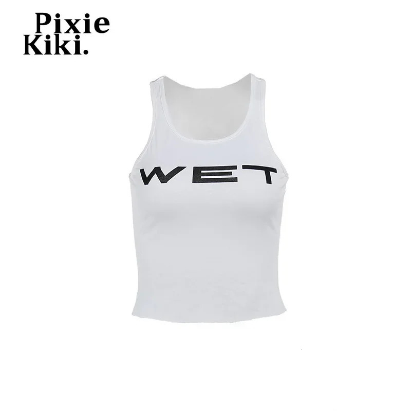 PixieKiki wet letter printed white crop top Y2k streetwear sexy summer womens vest P66-AE10 250402