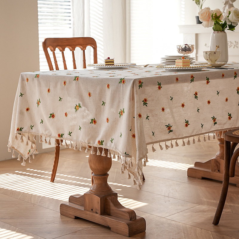Fresh and waterproof tablecloth, polyester-cotton coffee table mat, embroidered, waterproof and dustproof. MK7U01