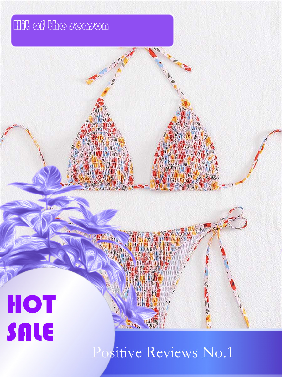 Dongdumaoyi Sexy Pleate Bikinis Sets Women Pink Floral Print Push Up Bra Micro Swimwear Brazilian Bathing Suit Tie Side Thong Swimsuit