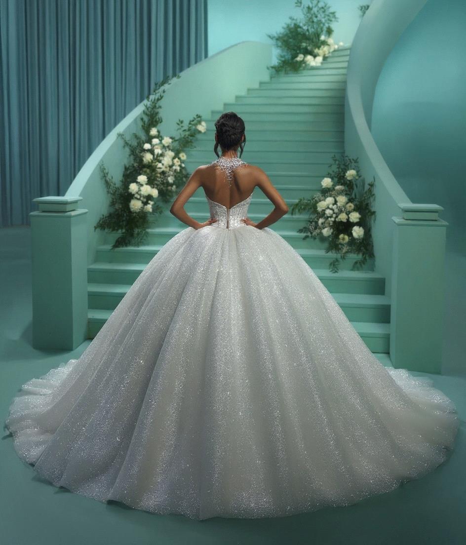 Glitter Sequined Ball Wedding Dresses Princess Sweetheart Beads Bridal Gown Backless Robe de mariage Plus Size BC21583 N06