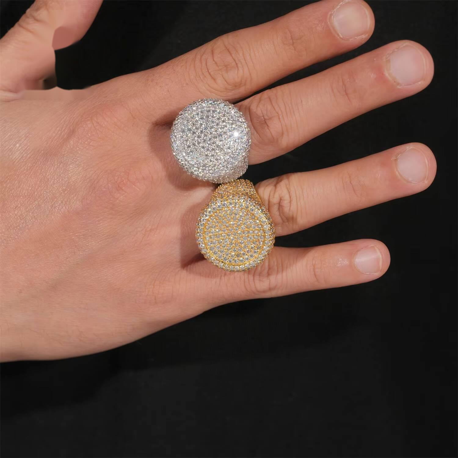 Hip Hop Jewelry S925 Sterling Silver Gold Plated Ice Out Vvs Moissanite Pass Diamond Tester Round Rings Trendy for Men