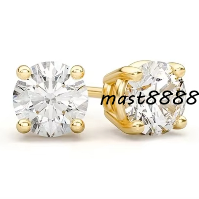 Hip Hop Iced Out Earring Real Gold 1.5CT 3CT Solitaire Diamond Stud Earrings 14k Solid Gold