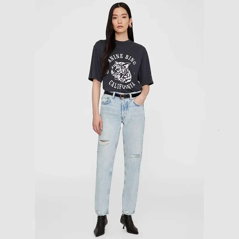 25 Summer New North American Niche AB Tiger Head English Alphabet Printing Black Cotton Women's Short Sleeve T-Shirt