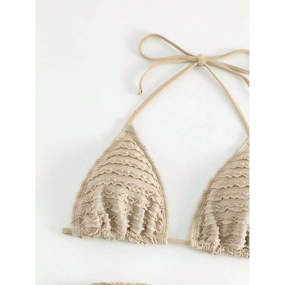 Solid Color Khaki 3-piece Swimsuit for Women,beach Skirt Lace-up Bikini Set,2024 Summer New,beach Vacation Bathing Suit,swimwear