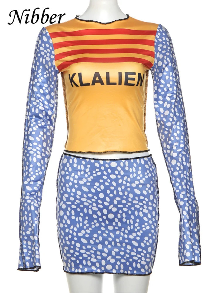 Nibber Letter Print Womens 2-piece Autumn Trend Casual Crop TopPeach Hip Skiing Stretch Matching Streetwear 250402