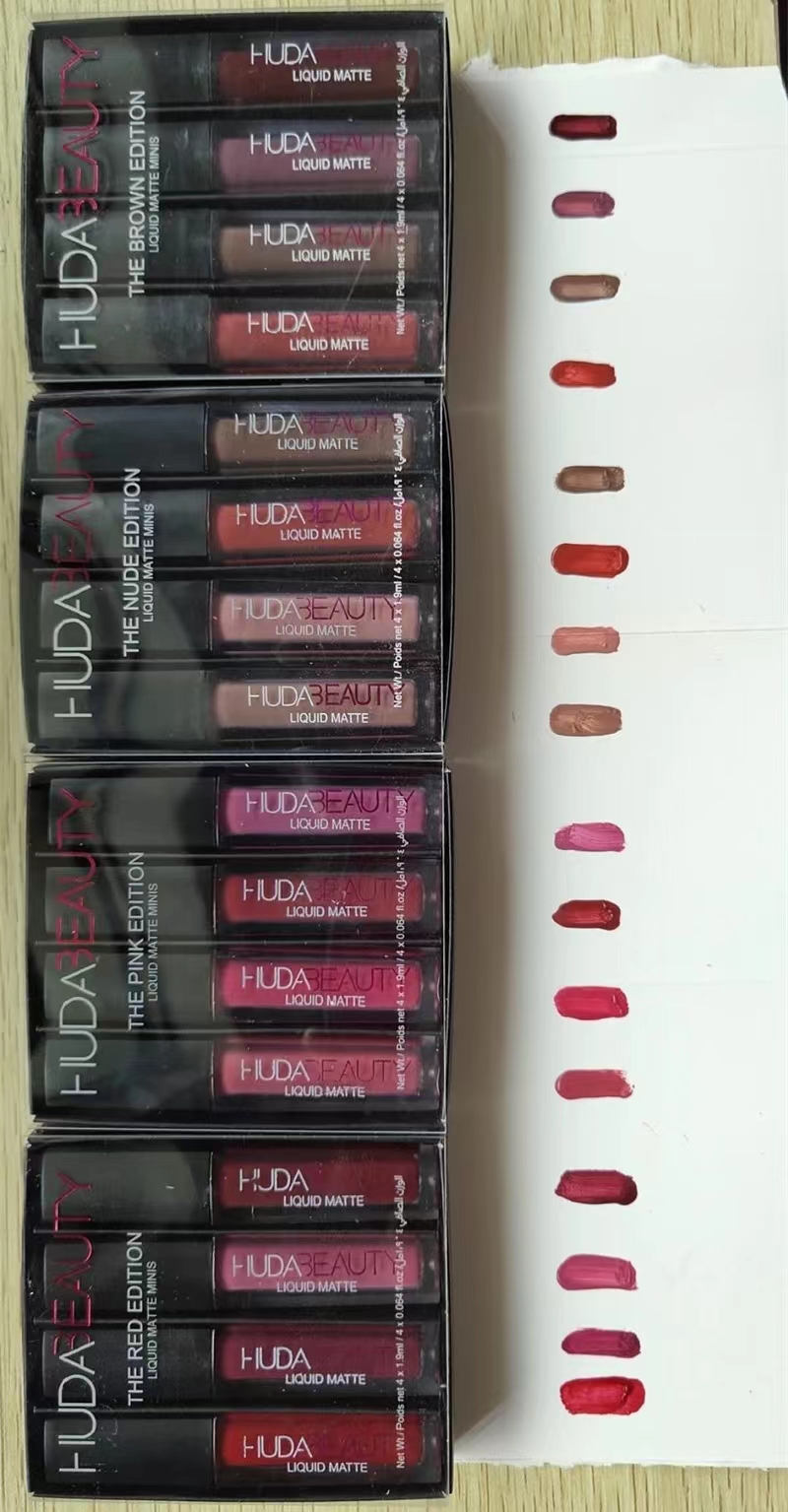 Lip Gloss HUDA BEAUTY 4 PCS/Set Four Colors Matte Waterproof Non-stick Non-fading Lipsticks Makeup Women Cosmetic Lip Care Wholesale