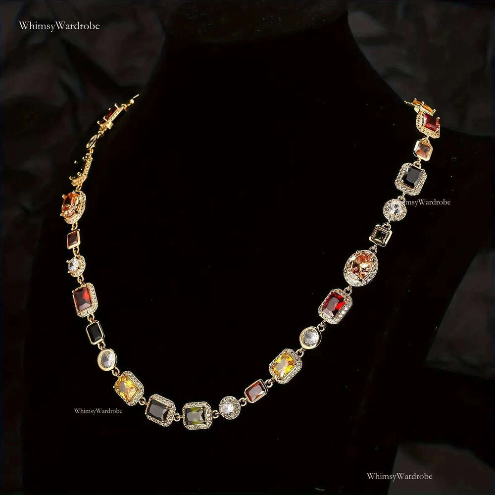 Multi Color Gemstone Beaded Necklace Rainbow Motley Choker Women Jewelry moissanite Tennis Gold Colorful Gem Stone Men Chain gift