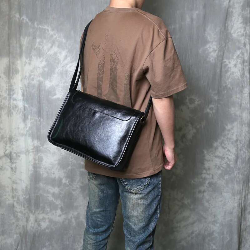 Genuine Leather Crossbody Men's Casual Shoulder Retro And Simple Top Layer Cowhide Niche High-End Texture Mailman Bag