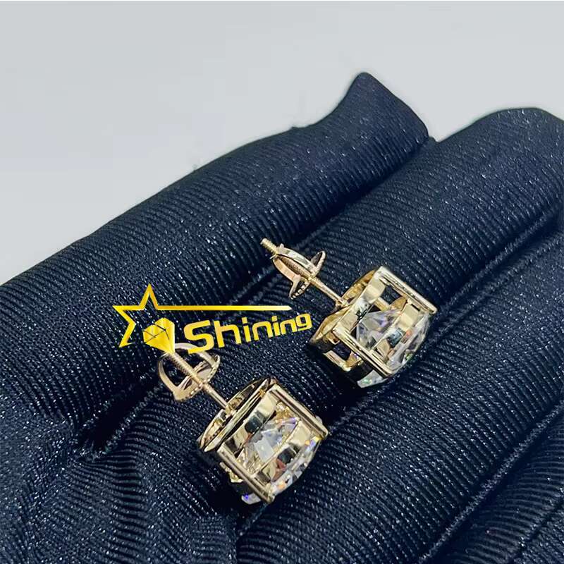 Dropshipping Fine Jewelry10K 14K Real Gold D Color Moissanite Solitaire Lab Dia Stud Earrings Screw Back