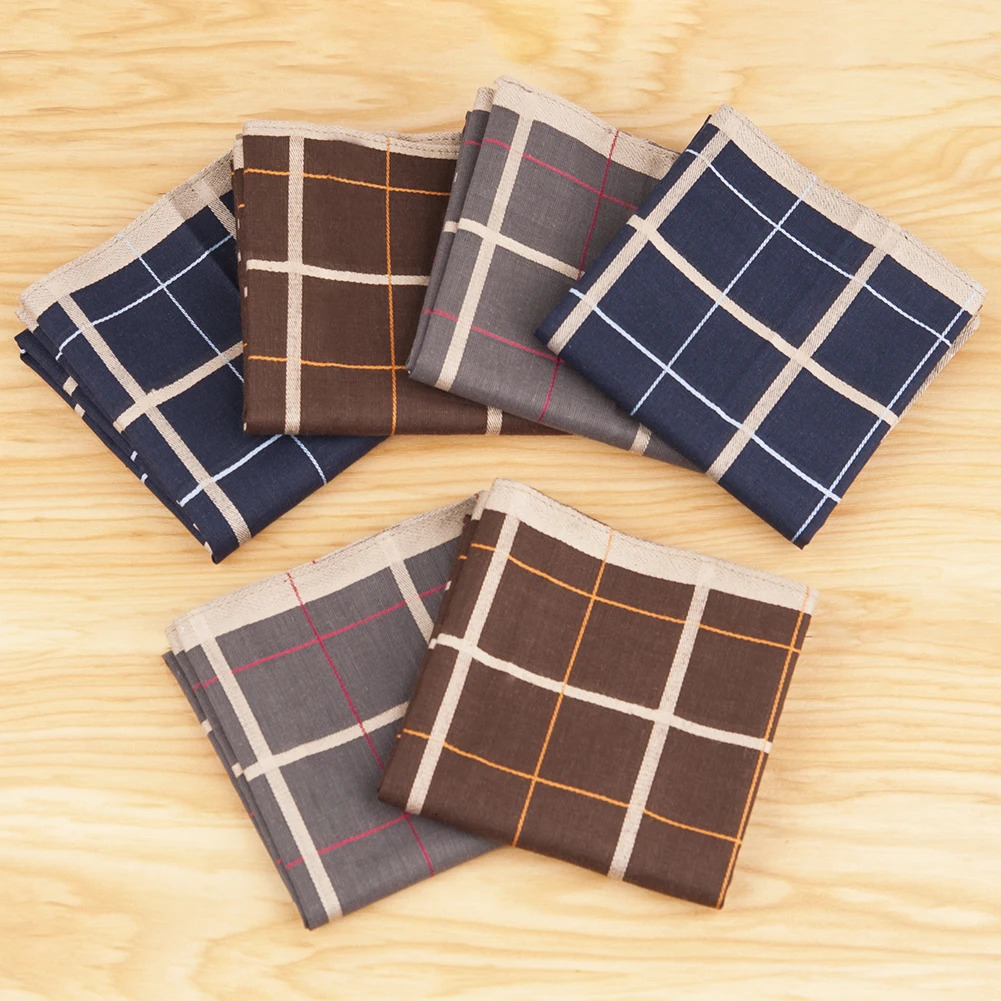 6/12PCs Mens Handkerchief Cotton Square Woven Mixed Tri-Color Classic Vintage Business Checked Dark Multicolor Gentleman Pocket 250403