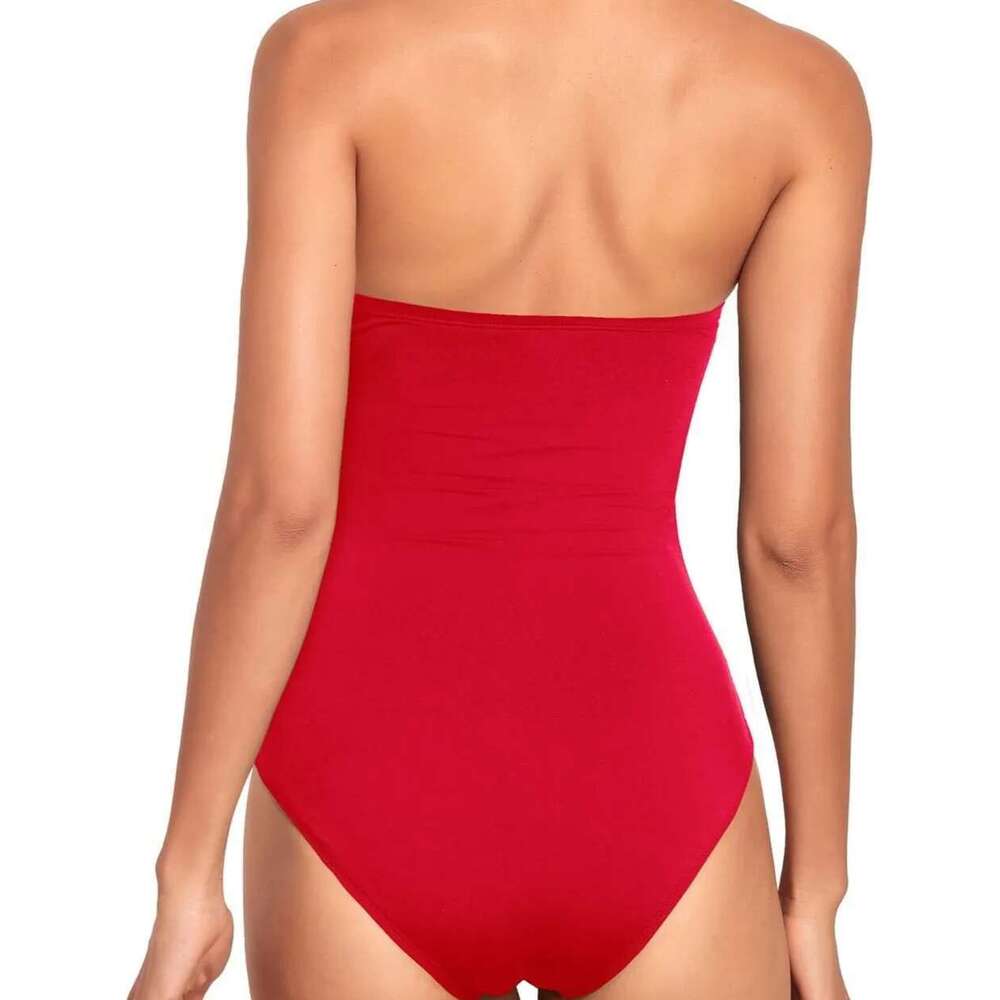 Sexy Bandeau One Piece Swimsuit 2025 Women Black Pleate Slimming Tummy Control Swimwear Summer Holiday Bathing Suit Monokini
