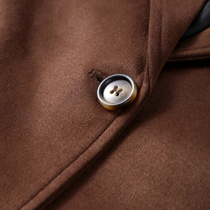 Retro suede lapel jacket womens brown long sleeved loose jacket casual jacket 250402