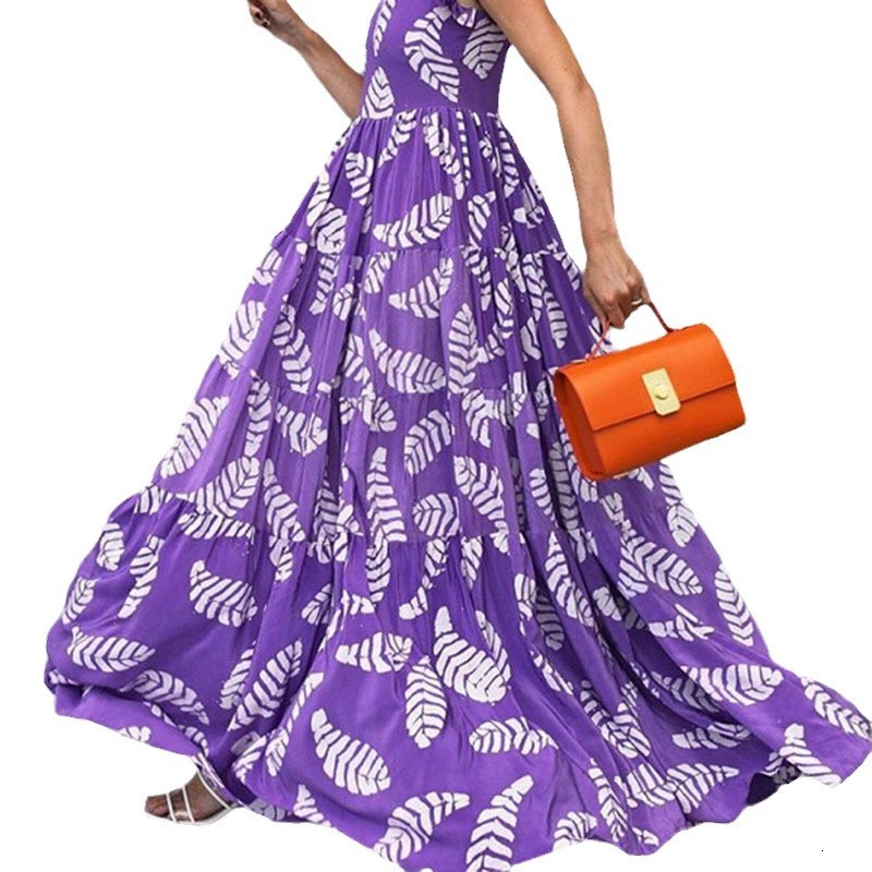 2025 Spring/summer New Womens Violet Printed Sleeveless Waist Swing Dress