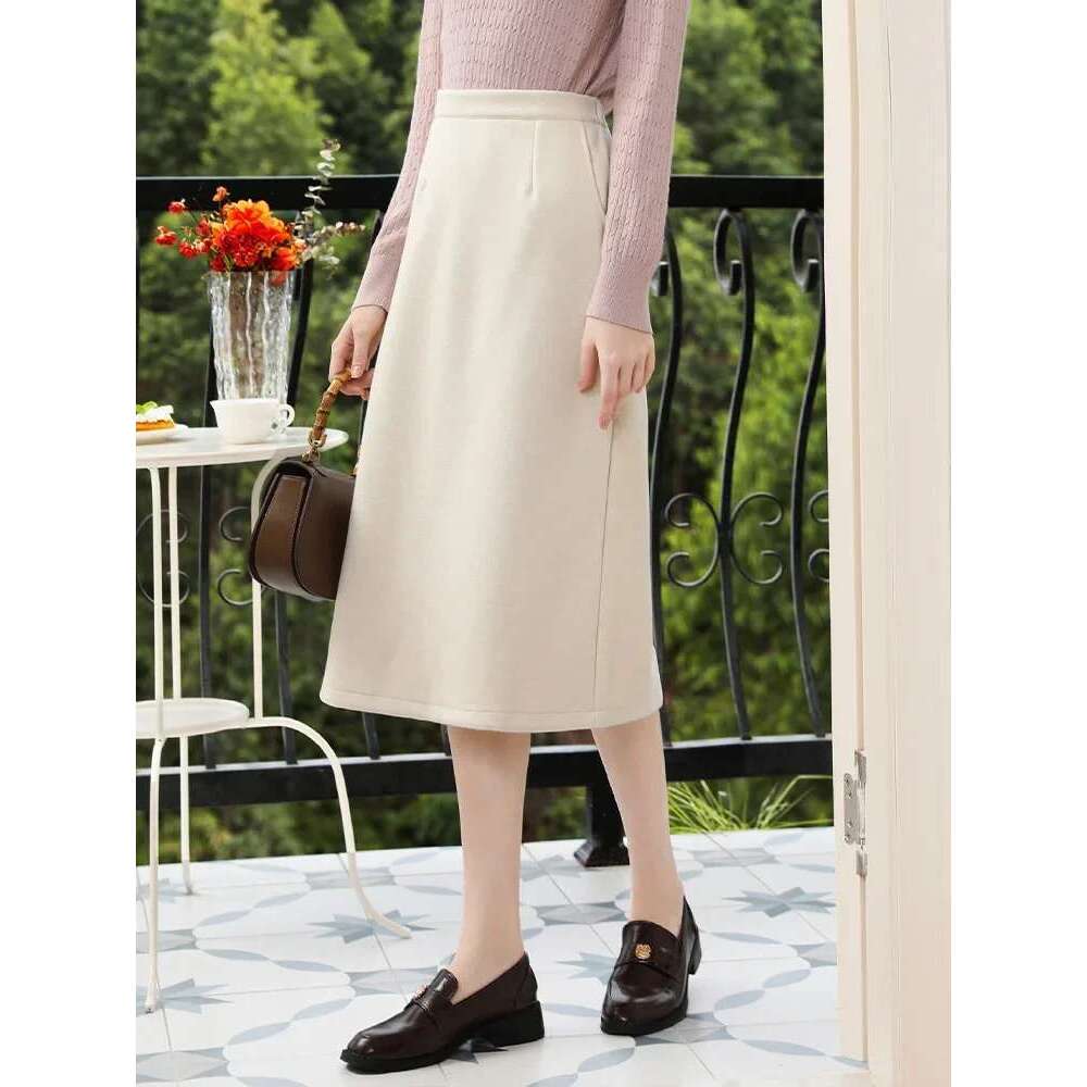 Apricot Color Soft Cotton Veet Mid Length Fall Clothes Women High Waisted Basics Skirt