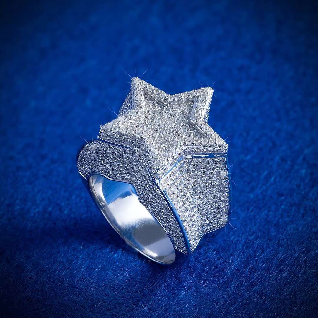Custom Luxury Hip Hop Jewelry Iced Out 925 Silver VVS Moissanite Diamond Star Ring