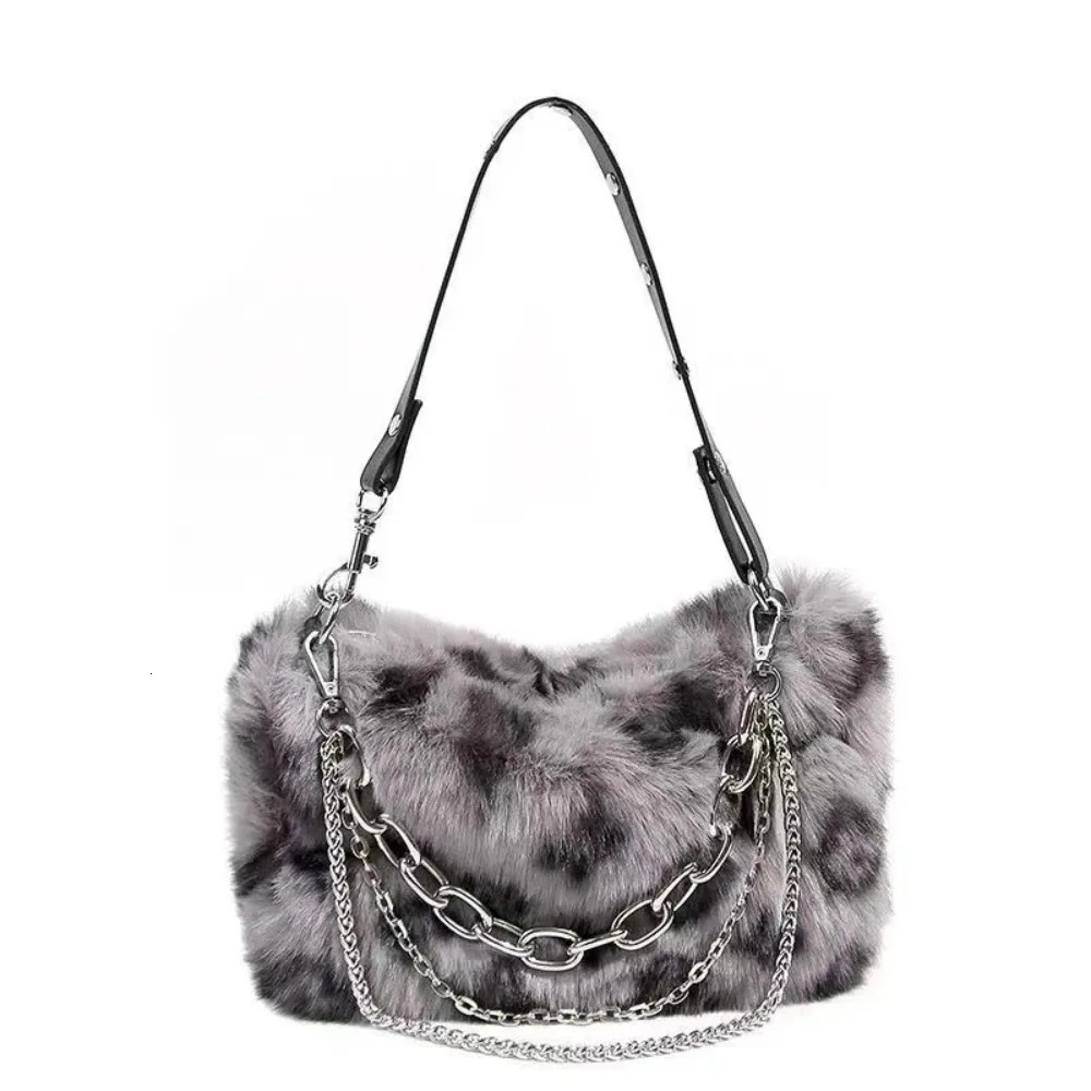 Trendy Leopard Print Shoulder Bags for Women Furry Purse Advanced with Chain Womens Tote Handbags 251106
