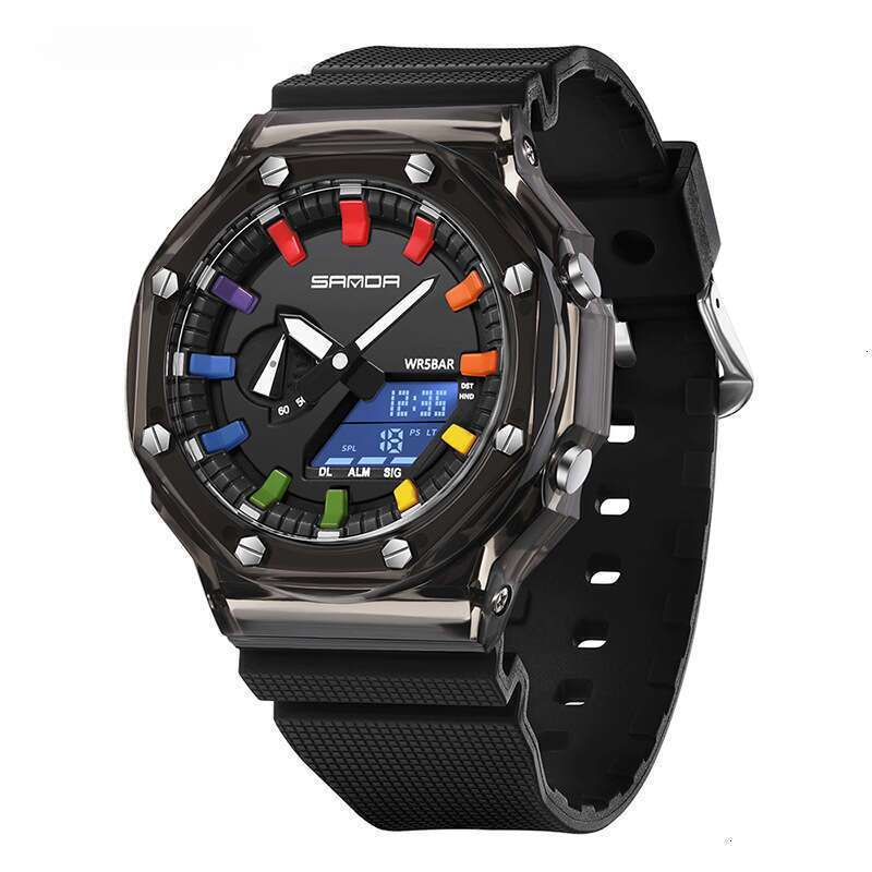 DHwatches Sanda Best-Selling Unisex Octagonal Dopamine Transparent Personality Electronic Multi-Functional Swimming Waterproof Watch