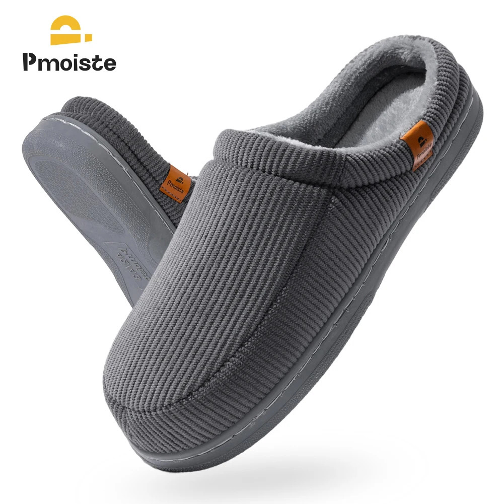 Pmoiste Stripe Corduroy House Shoes Men Warm Soft TPR Cushion Memory Foam Home Slippers Slip On Winter Indoor High-quality 251106