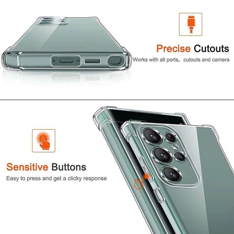 Clear for Samsung Galaxy S22 S21 S20 Ultra S23 FE S24 Plus A54 A14 A50 A50S A30S A20 A30 A70 Case Soft Tpu Cover