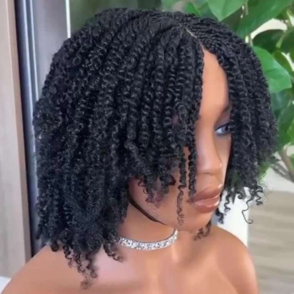 14 Inches 13x4 lace Front Wig Micro Twist Curly Braided Wig Short Bob Knotless Wig Full Twist Braided Wig For Black Women Glueless Twist Braided Wig