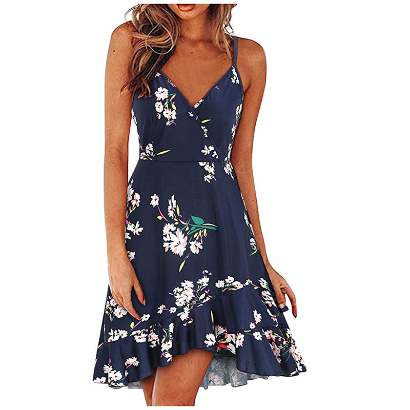 2025 Summer Womens Sexy and Fashionable V-neck Strap Sleeveless Bareback Colorful Printed Swing Dress