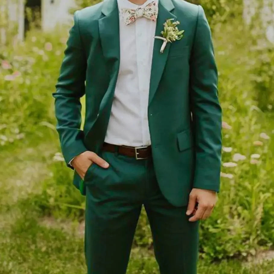 Jade green mens two-piece set jacketpants slim fit fashionable high-quality mens formal party outfit 250402