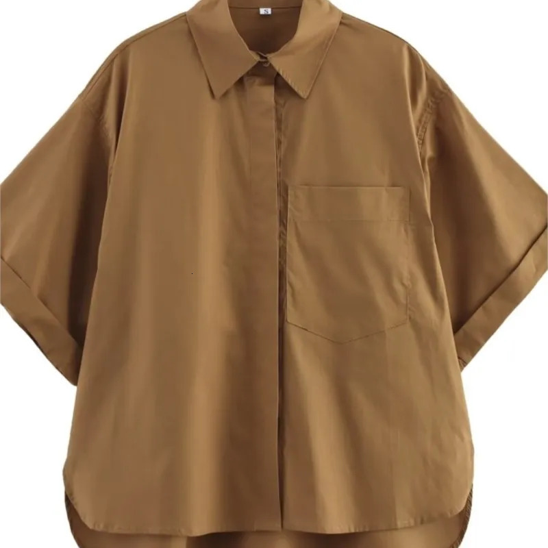 TRAF 2025 Woman Fashion Pocket Embellished Poplin Shirt Casual Slim Short Sleeve Single Breasted Blouses Spring 250402