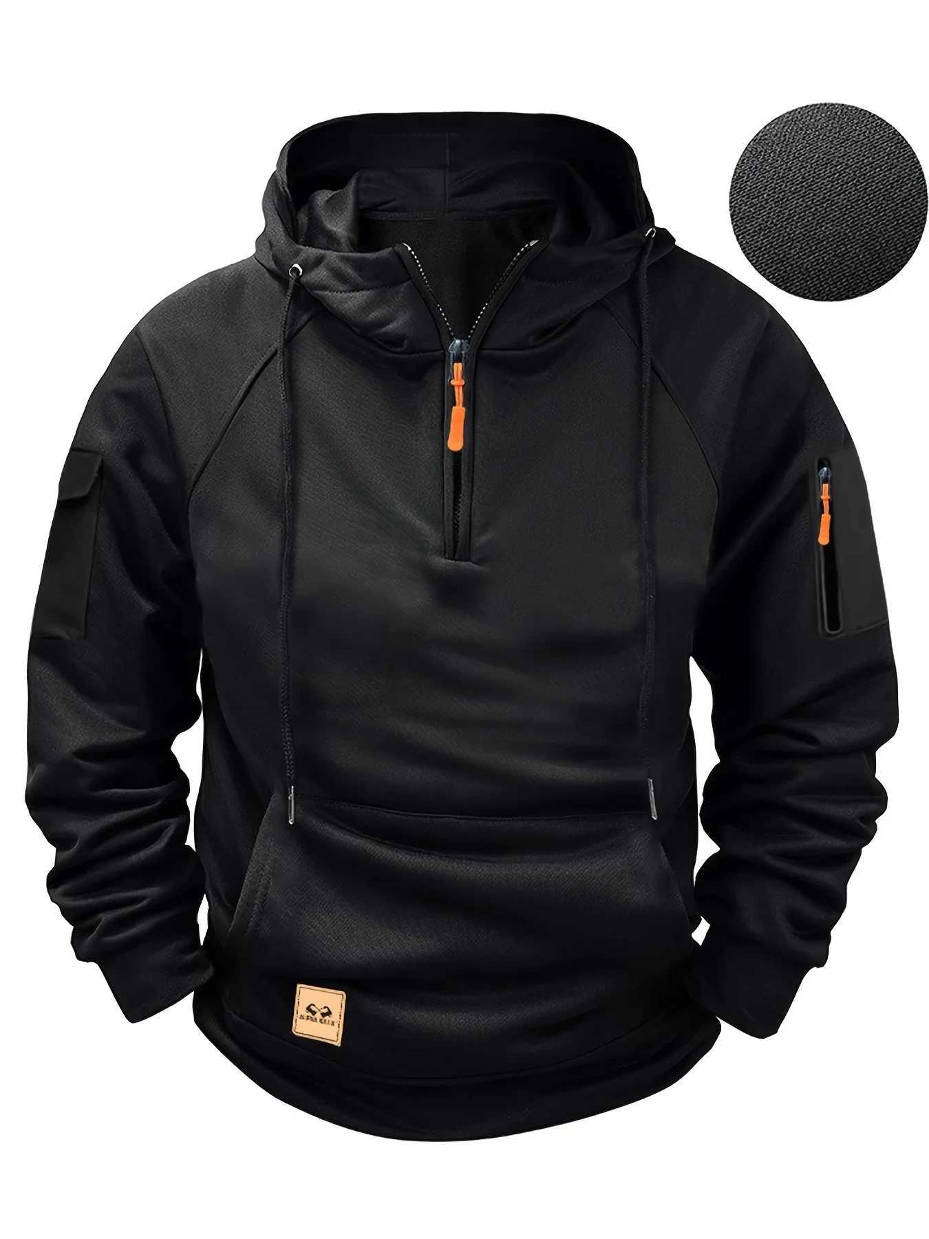 Mens Fashion Casual Sports Hoodie Autumn Winter Pullover Hooded Sweatshirt Multi Zipper Arm Pocket New Sportswear for Men W251106