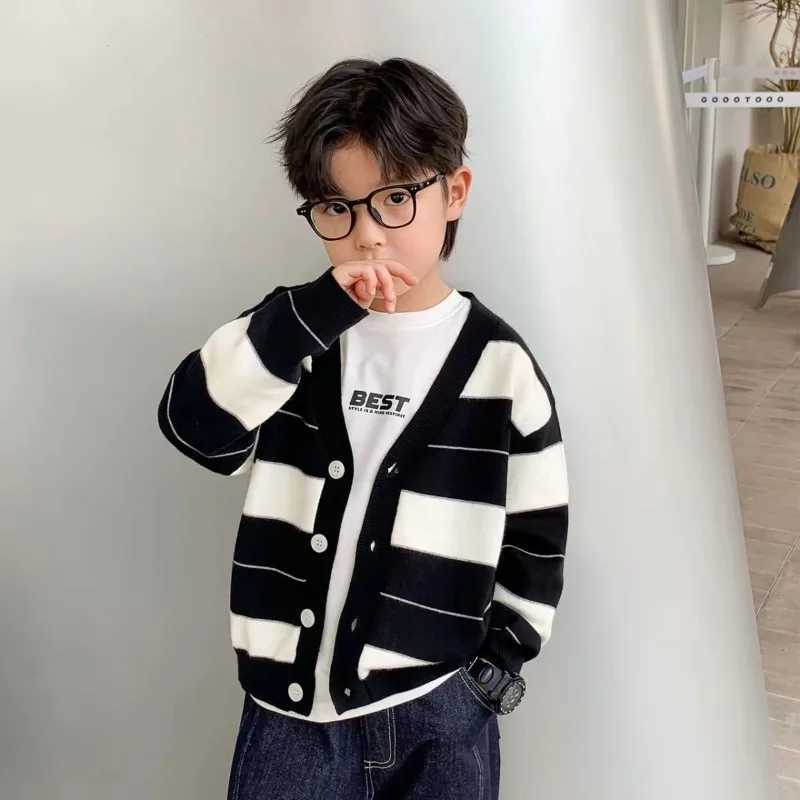 2025 Spring Autumn Boys Thin Lightweight Open-Front Knit Cardigan Kids Sweater L251104