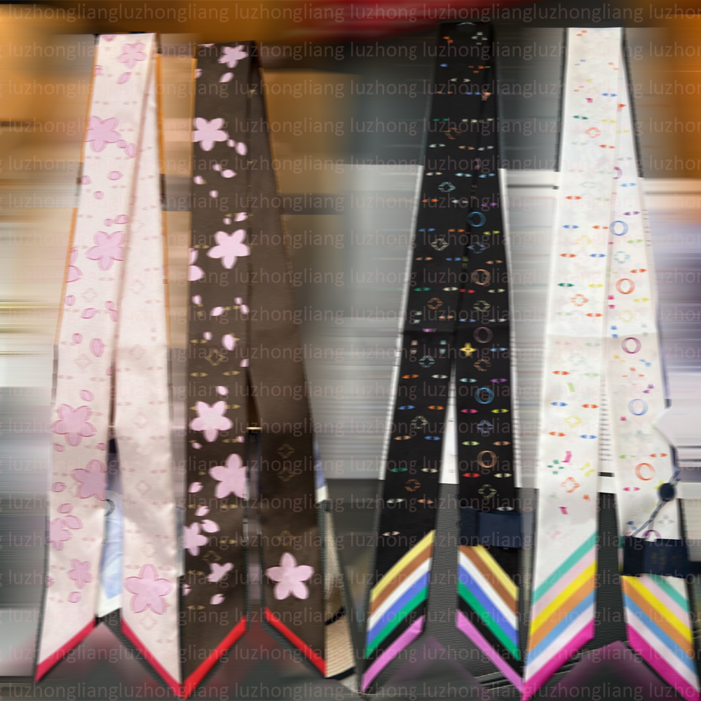 2025 New High end Cute Cherry Blossom Pink Cartoon Little Bear Color Ribbon Scarf 100% Silk Hairband Long Scarf Hairband Small Scarf ScarfS