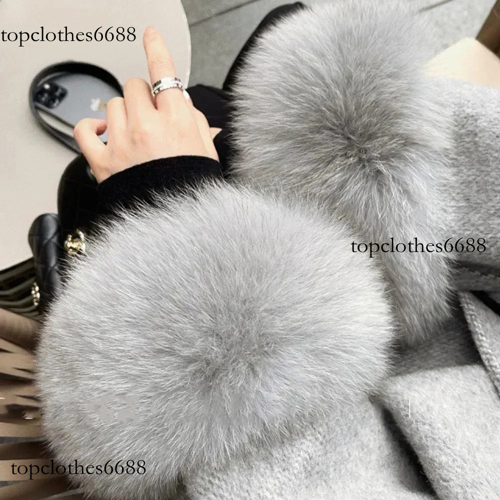 High End Double-Sided Strapping Real Wool Coat Women's Removable Cuffs Fox Fur Temperament Cashmere Short Jacket