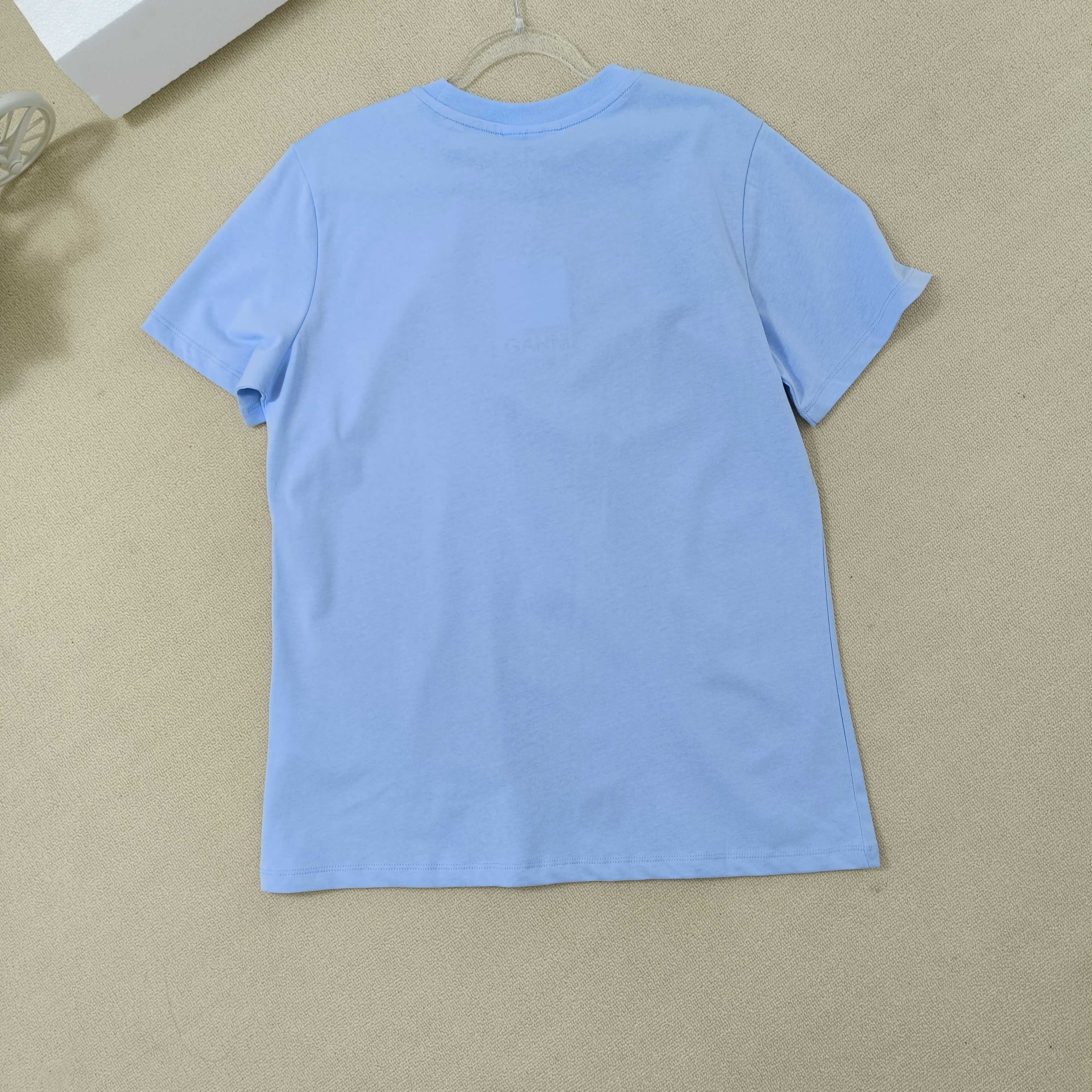 2025 Summer Fashion Letter Rabbit Print T-shirt Round Neck Loose Cotton Blue Short Sleeve T-shirt Round Neck Top