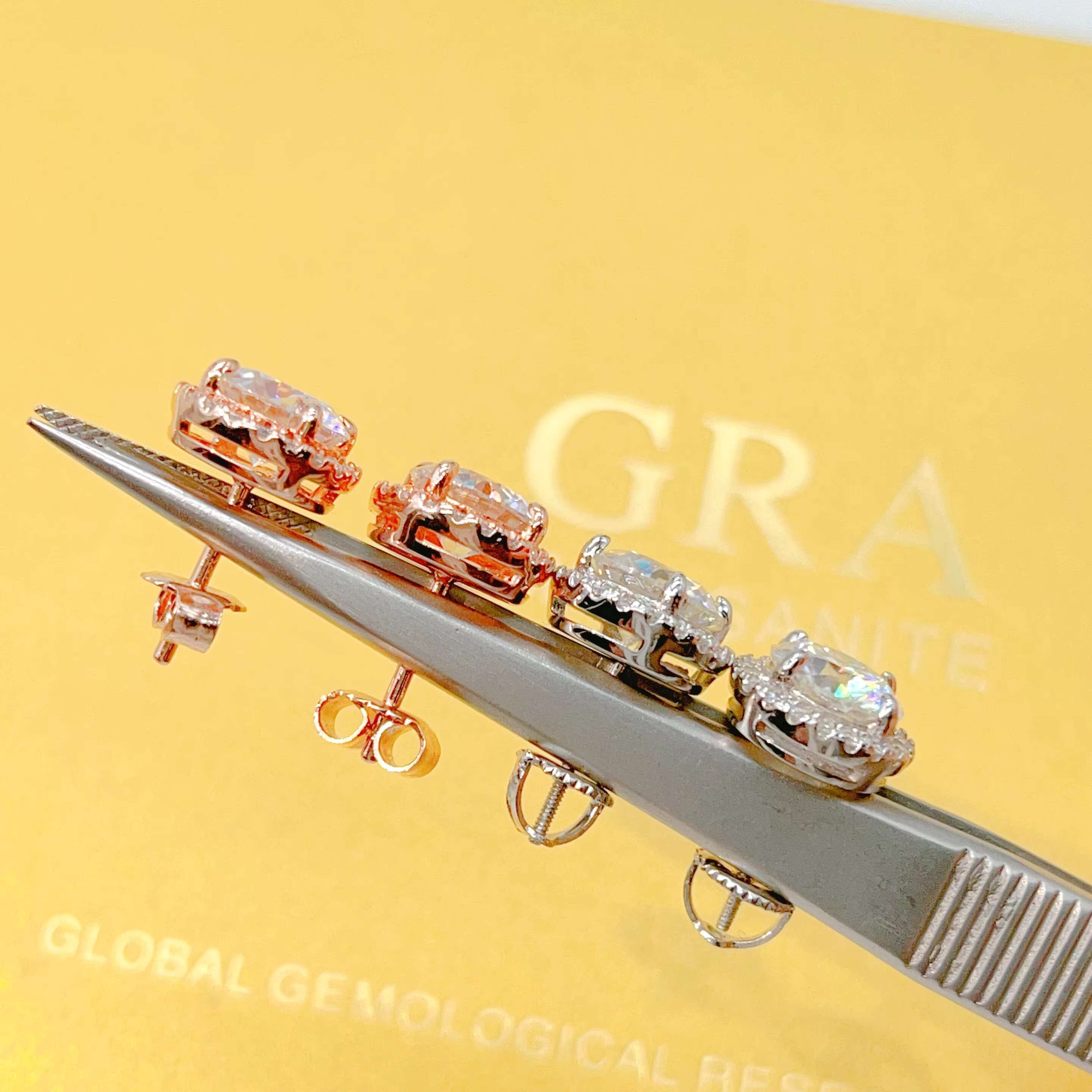 Pass Diamond Tester Fine Jewelry 925 Sterling Silver Vvs Moissanite Stud Earrings