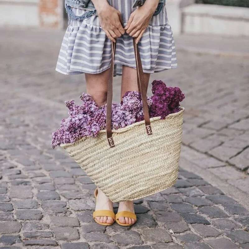 2025 Beach French Style Straw Bags for Women Raffia Handbag Holiday Basket Ins Hand Bag Top Quality Woven Purse Carrycot