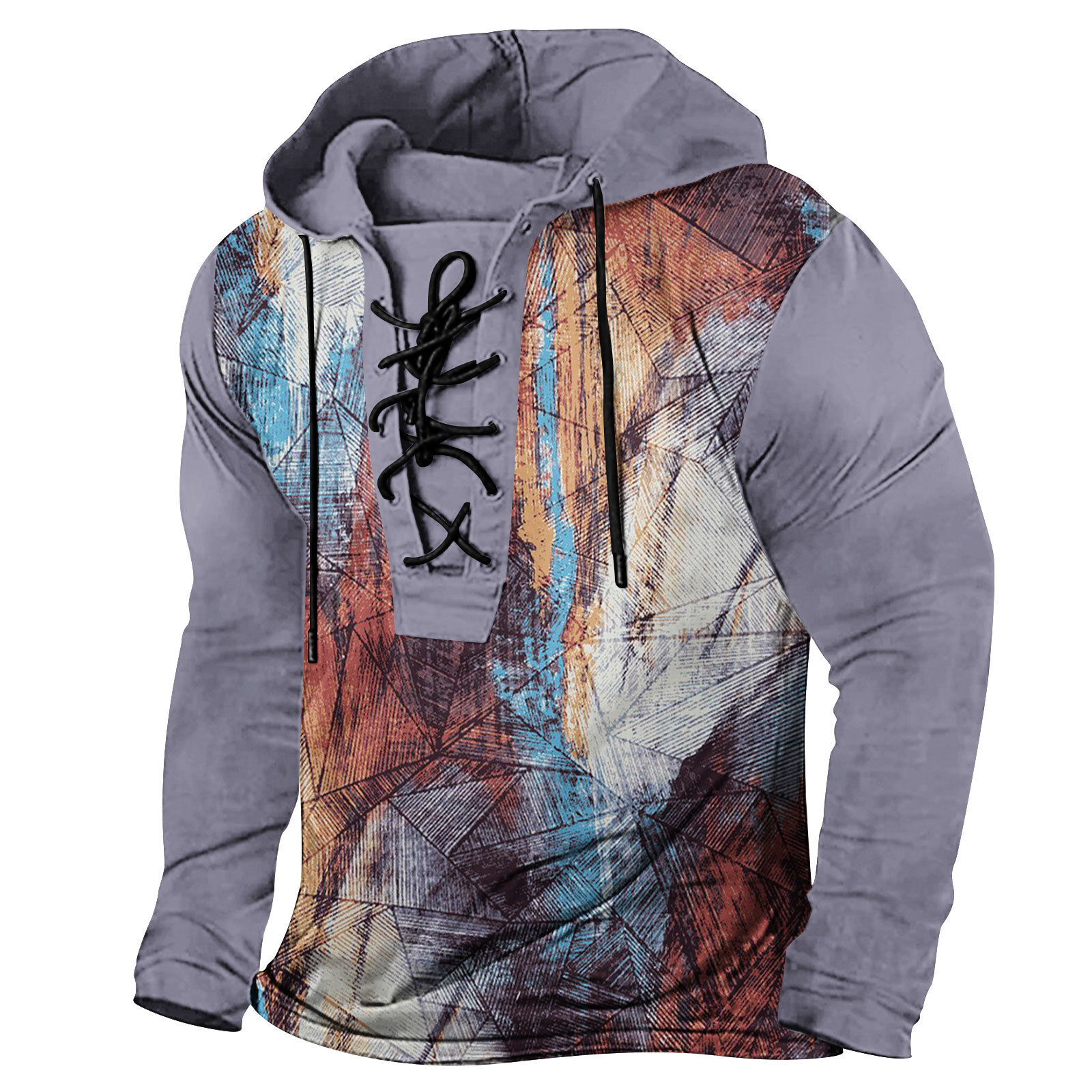 2024 New Spring Mens Tether Digital Printed Hoodie Long Sleeve Large T-shirt