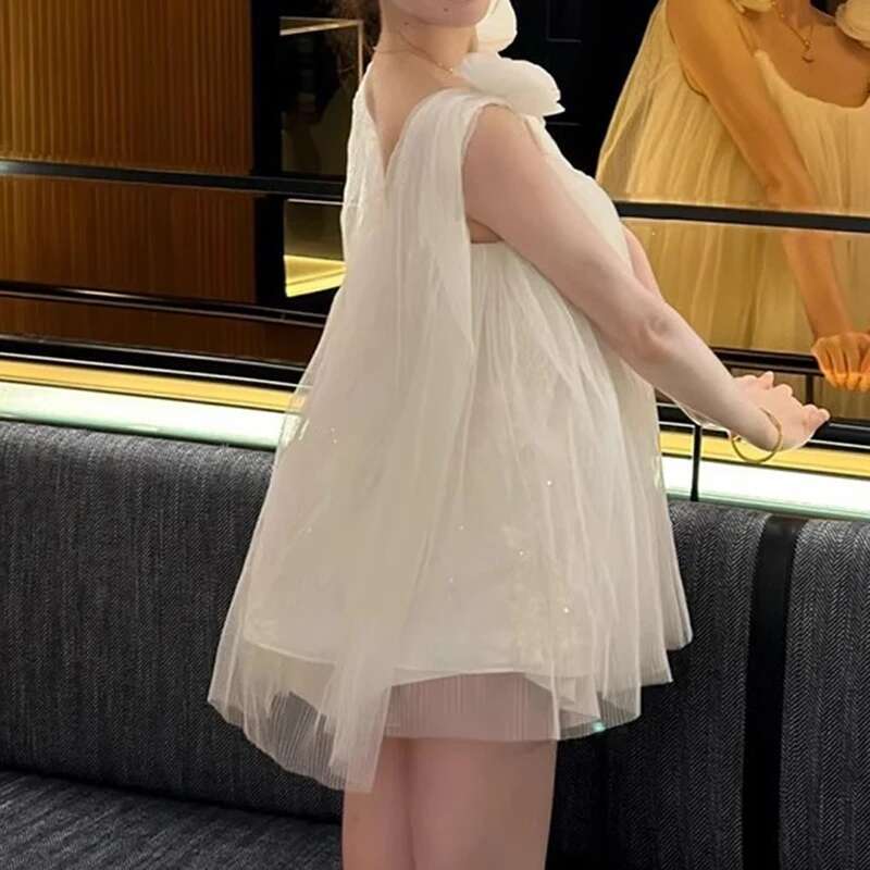 Fashion Women's Mesh Wer Shoulder Strap Sleeveless Dresses Solid Color Suspender Evening Dress Female Trendy 11A03717