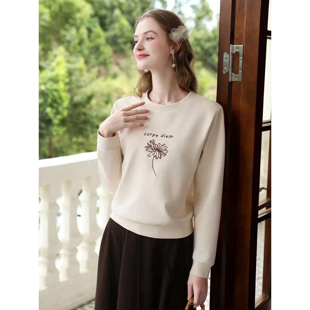 Hoodies Women Bead Embroidery O-Neck Autumn New Loose Knit Cozy Pullovers Casual Blouses For Lady