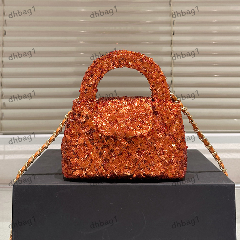 Shiny Sequins Ladies Mini Luxury Handbag 14cm Designer Shoulder Bag with Top Handle Multi Colors Golden Hardware Matelasse Chain Crossbody makeup Sacoche Wallte