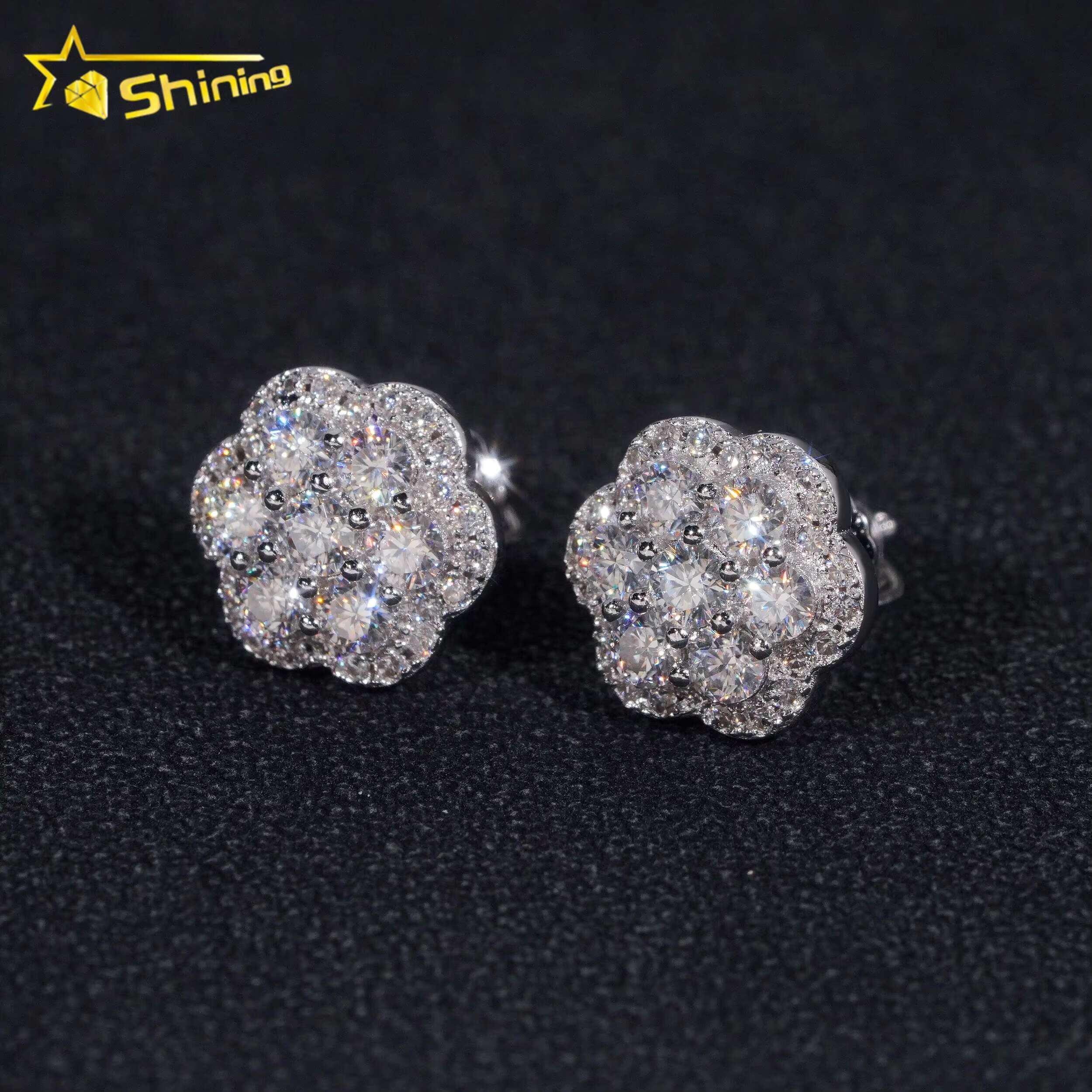 New Stocks Pass Diamond Tester GRA Certified VVS Diamond 925 Sterling Silver Cluster Moissanite Stud Earrings