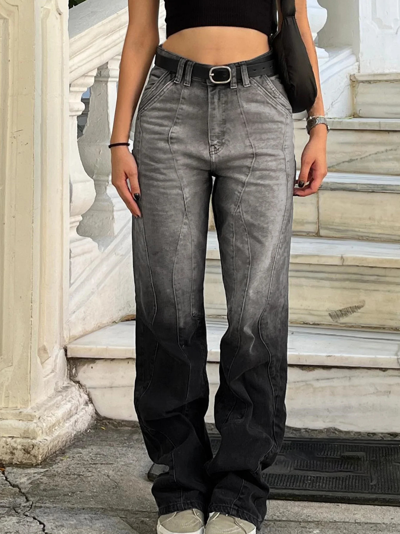 Y2K retro straight womens gradient aesthetic trend current elegant and fashionable clothing casual loose jeans 250403