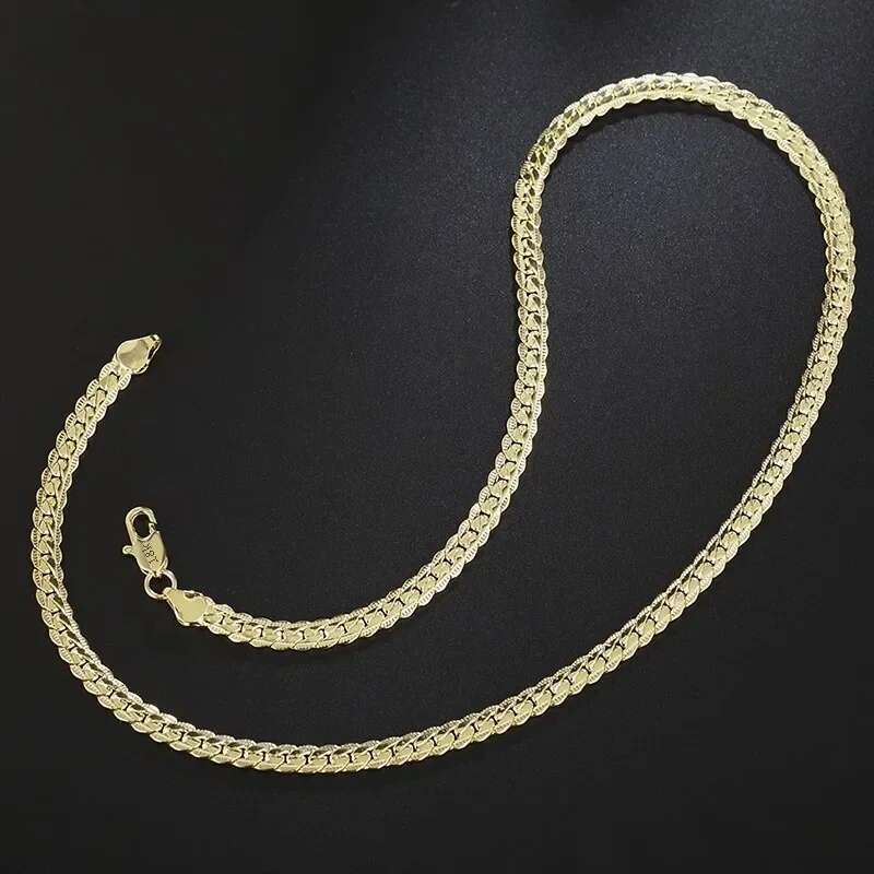 Hot sale Fine Sterg Sier 5MM Gold Full Sideways Chain Necklace For Woman Men Fashion Wedding Engagement Jewelry