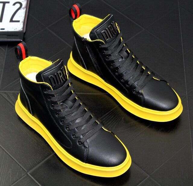 Four Seasons Trendy Patent Leather Glossy Sneakers Men's High-top Casual Shoes 2024 New Fluorescent Green Gold Silver White